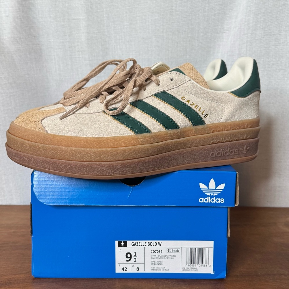 Adidas Gazelle Bold Cream and Green Sneakers